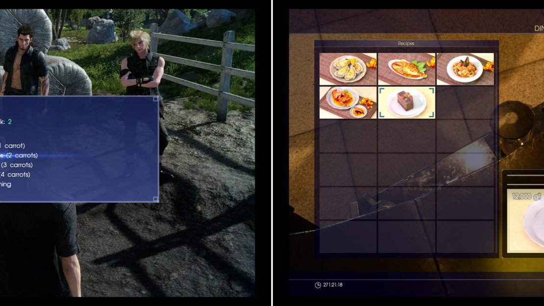 Trade two Caem Carrors for some Ulwaat Berries (left) and give them to Coctura to get access to a new meal (right).