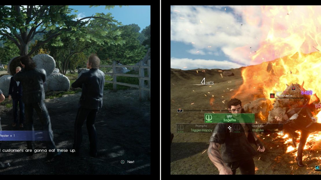 Trade four Caem Carrots for an upgradable weapon (left). One such weapon, the Absorb Shield, can be upgraded by harvested Spiked Armor from Skarnbulettes (right).