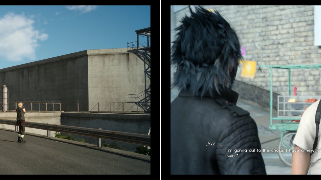 More imperial bases await Prompto’s camera in Duscae and Cleigne (left), after which return to Vyv to get yet another, rather odd request (right).