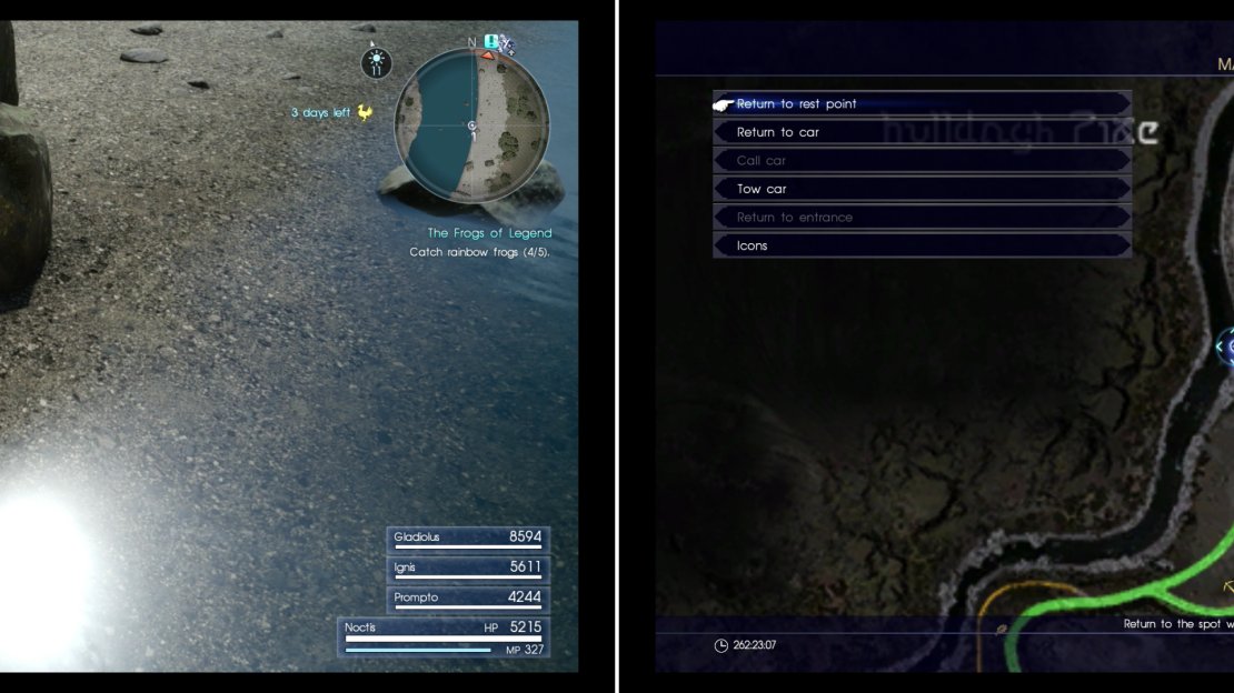 In the shadow of a boulder along the river west of Fort Vaullerey you’ll find the final Rainbow Frog (left) at the indicated area on the map (right).