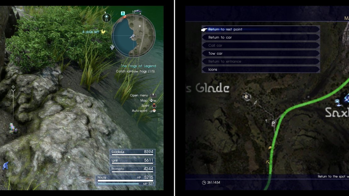 On the eastern shore of the pond west of the Saxham Outpost you’ll find the second Rainbow Frog (left) at the indicated spot on the map (right).