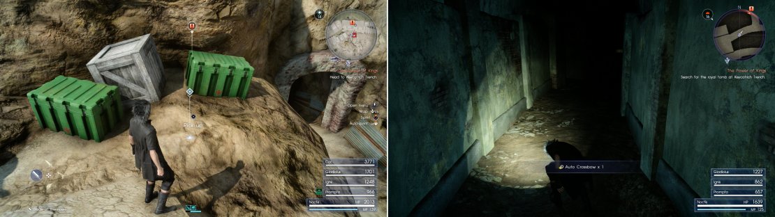 Grab the Bioblaster from outside the Keycatrich Trench dungeon (left). Inside the same dungeon you&rsquo;ll find the Auto Crossbow (right).