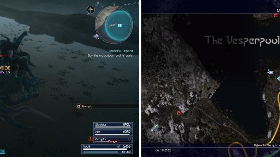 Use Blindside attacks on the Malbodoom (left). The location of the Circlet on your map (right).