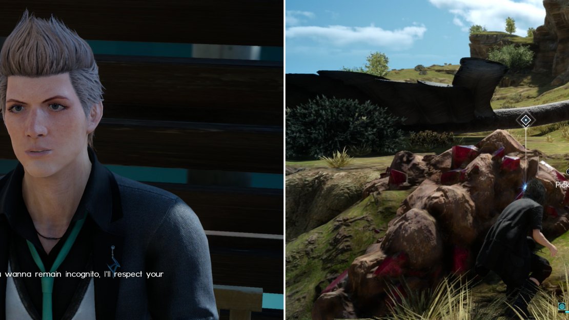 Your jobs for Dino start out as blackmail (left), and you’ll be forced to retrieve the first stone he wants from near a very dangerous beast (right).