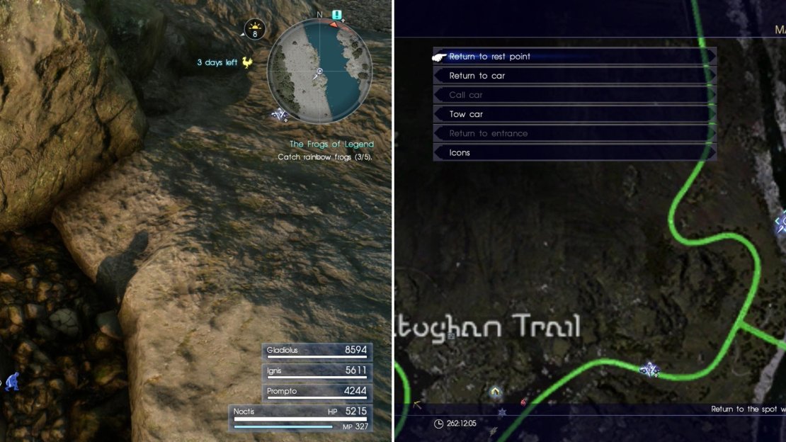 Find the Rainbow Frog near the fork in the Wennath River (left) at the area indicted on the map (right).