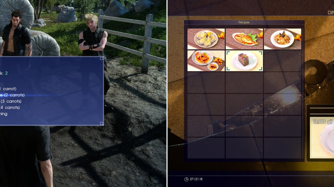 Trade some Caem Carrots to obtain Ulwaat Seeds (left) then take the Ulwaat Seeds to Coctura and she’ll create a new dish for you (right).
