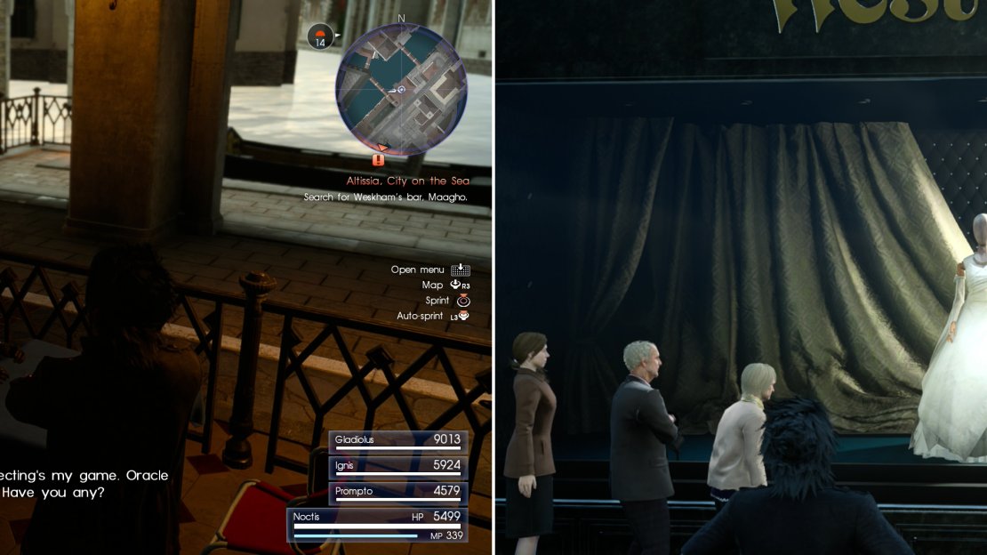 Alessio collects Oracle Ascension Coins, and is willing to trade potent accesories for them (left). Gape in amazement at the dress for the wedding that never was (right).