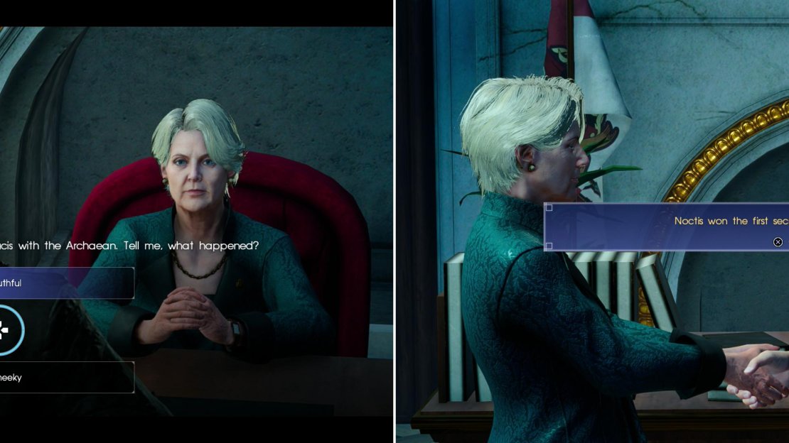 The dialogue options you pick during your meeting with Camelia will influence her disposition towards you (left). Do well and you’ll earn her trust - and a reward (right).