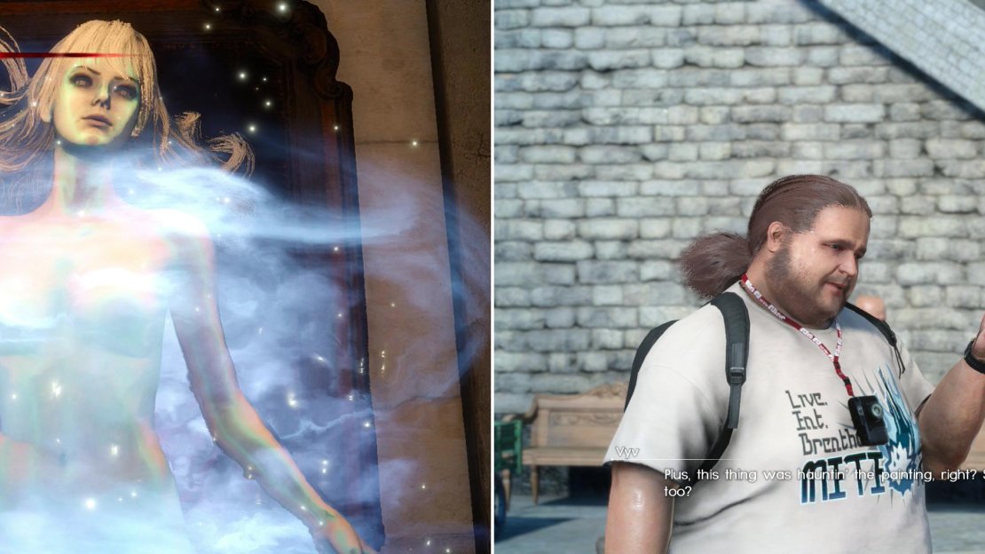 Take a picture of the ghost haunting the painting under Camelia’s estate (left) and show it to Vyv, who, despite his trepidation, will reward you for your efforts (right).