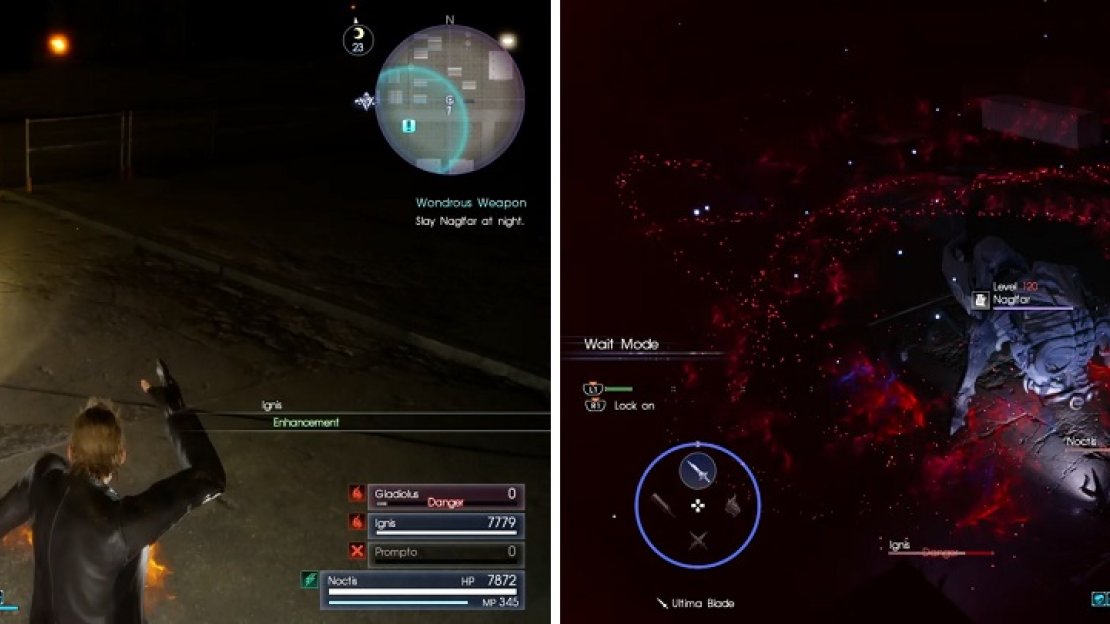 Enhancement (left) will let you deal more damage. Watch out for Naglfar’s swirling claw attack up close (right).