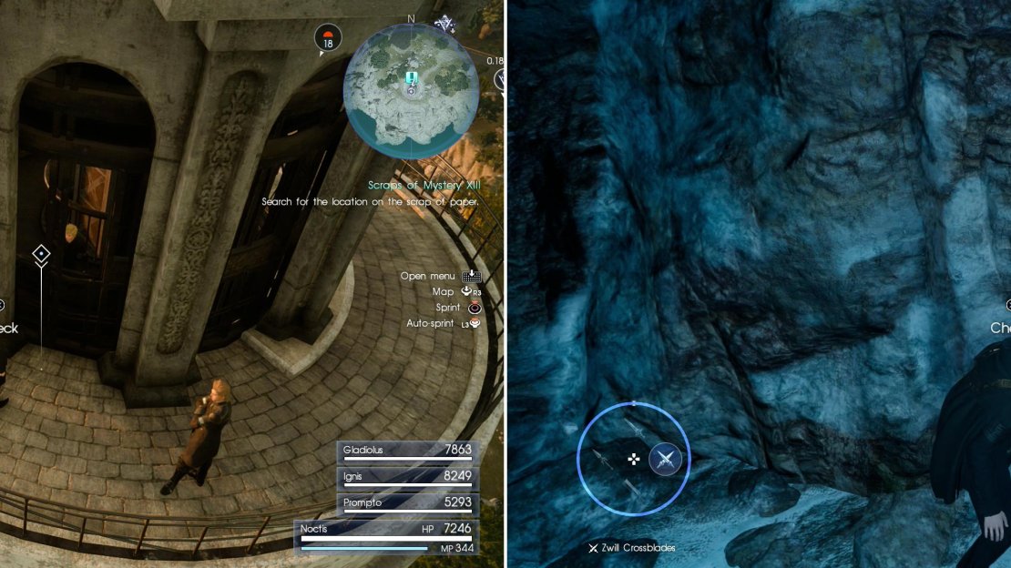 Sylvester’s Map Piece M can be found atop the light house at Cape Caem (left), while Sylvester’s Map Piece N is hidden in the Greyshire Glacial Grotto dungeon (right).