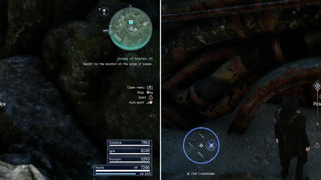 Sylvester’s Map Piece G can be found near Foclaugh Hollow dungeon (left) while Sylvester’s Map Piece H is near a dropship west of the Disc of Cauthess (right).