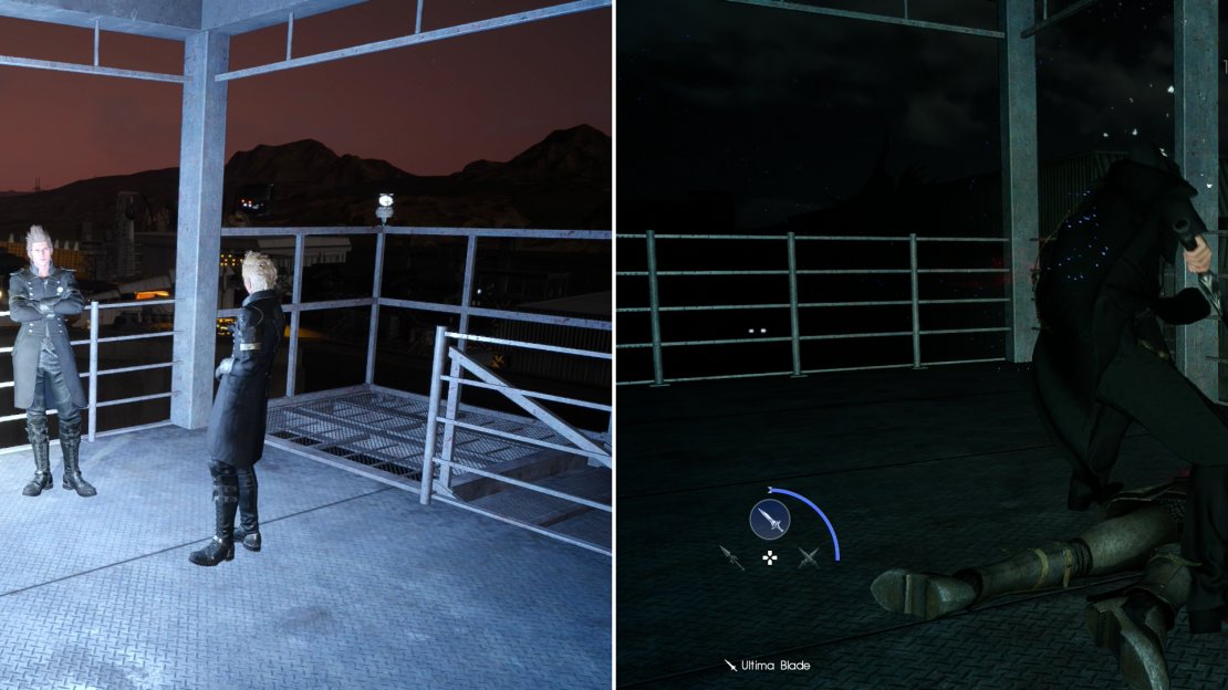 Gather on a watch tower outside of Formouth Garrison to prepare for your infiltration (left), after which you can go about eliminating imperials stealthily (right).