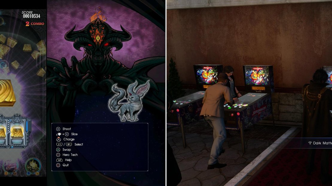 Hitting bumbers will light up the backboard, eventually filling up and earning you a spin on a reward slot machine (left) collect treasure chests to earn valuable prizes (right).