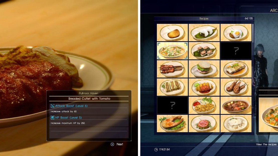 You can only cook food at Havens (left). Archives lists all of the recipes you have learned (right).