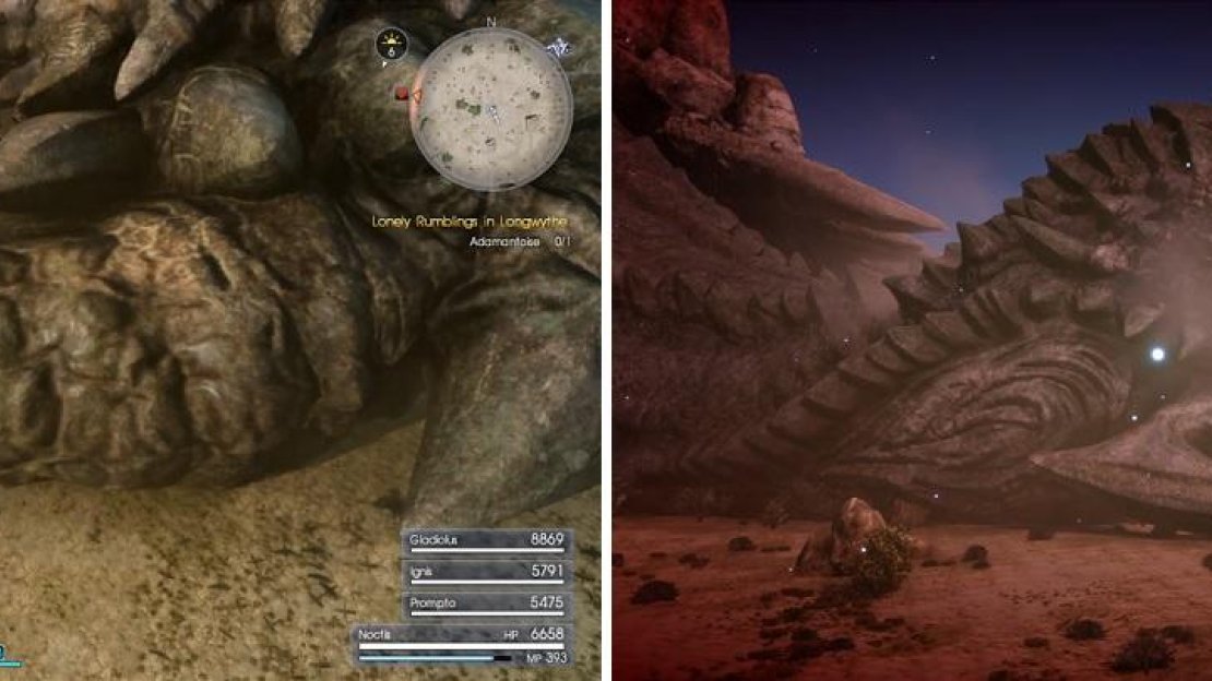 Keep attacking the fins (left) until its head is lowered, making is vulnerable for more damage (right).