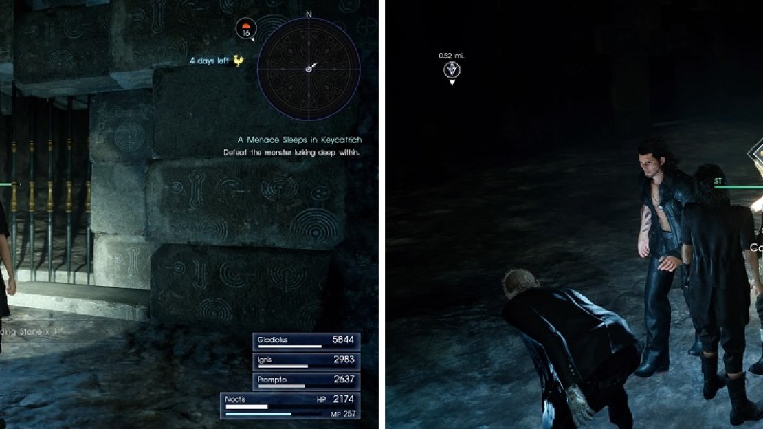 Going deeper in the dungeon will block your return (left). You can find camps to heal and cook some food inside of the dungeons (right).