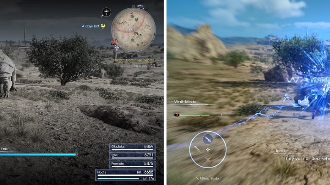 Wait Mode is an invaluable tool in battles (left). Use Warpstrikes to get in close to the enemy (right).