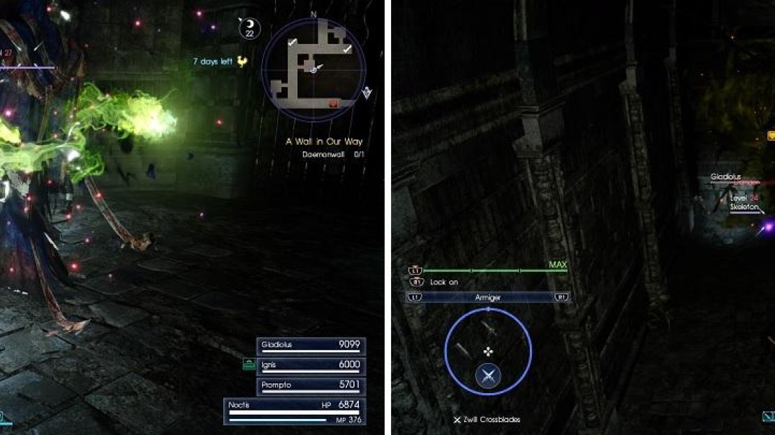 Clear out the side rooms prior to spawning the Daemonwall (left). Try to avoid spending too much time on the minions it spawns (right).
