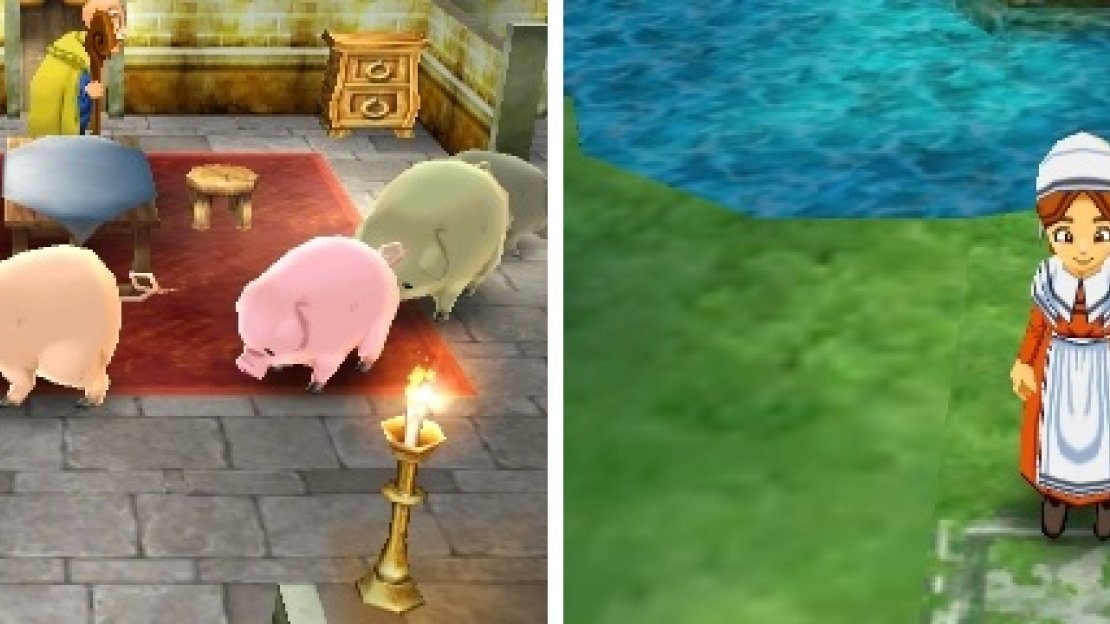 After turning into pigs (left), you can participate in the mini-game to find the women disguised as animals (right).