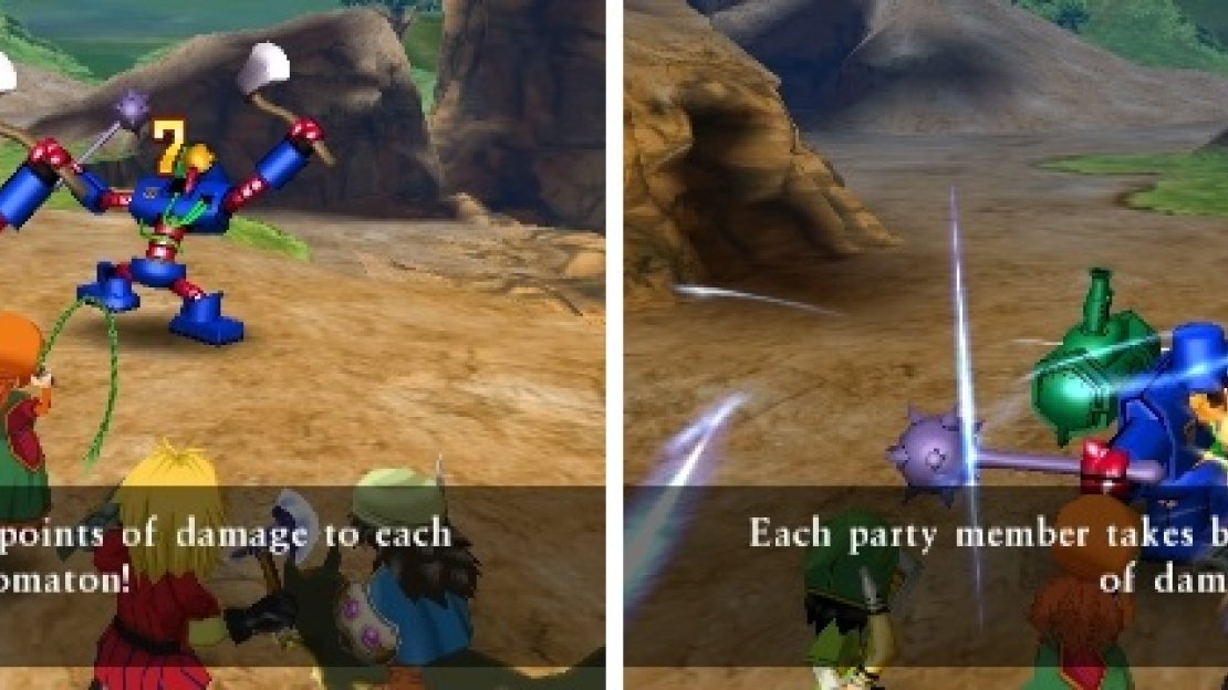 Automatons have a higher defense than normal enemies (left) and their Multislice can hit all of your characters (right).