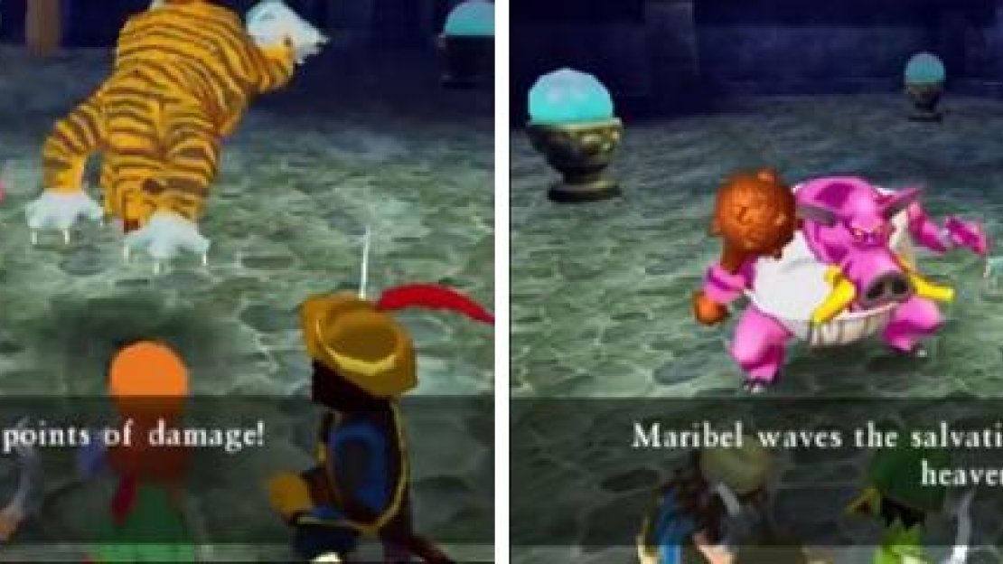 Each of the two bosses has a very damaging attack (left). Make good use of the Salvation Stone during battle (right).
