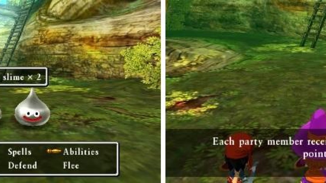 Metal Slimes (left) are one of the best ways to get level up in the Dragon Quest series, as they give a lot of experience (right) when killed.