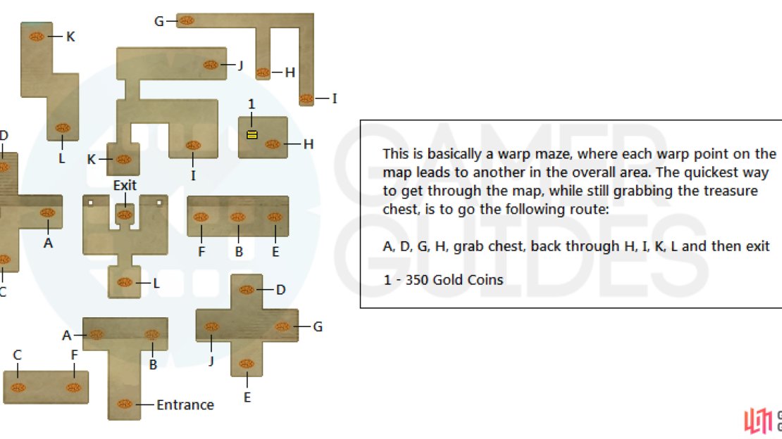 A map of the maze with all of the warps.