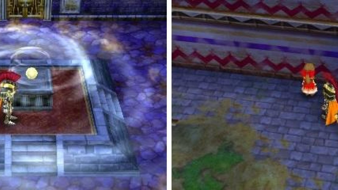The Sacred Stone certainly makes a lot of wind for a small orb (left). Talk to Fidelia once she “falls” to the ground (right).