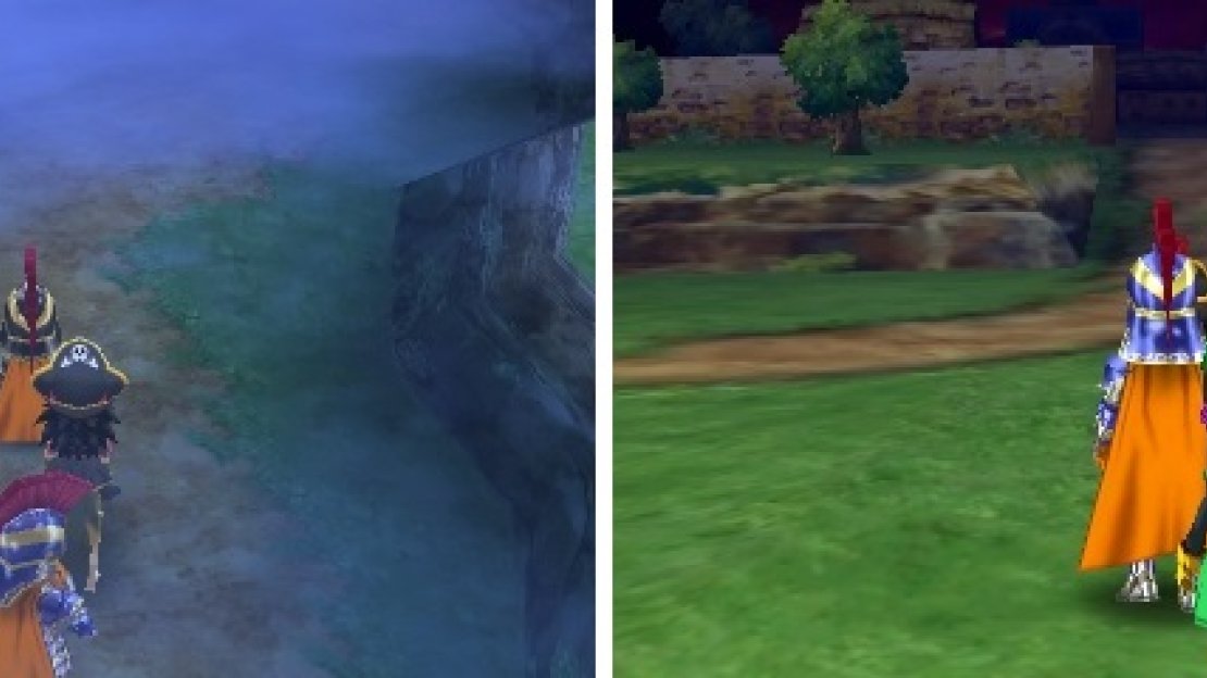 The thick mist blocks your way south (left), so just head to the village (right) to continue.