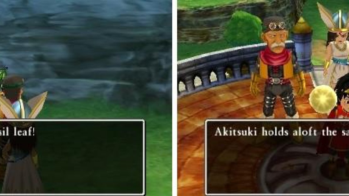 Grab the Yggdrasil Leaf on the overworld (left) before using the Sacred Stone to fix the Divine Shrine (right).
