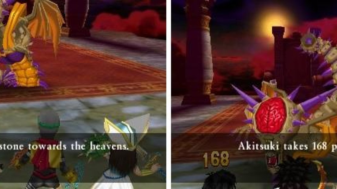 The Sage’s Stone is a great item for healing (left). The tail attack in the second form hurts a lot (right).