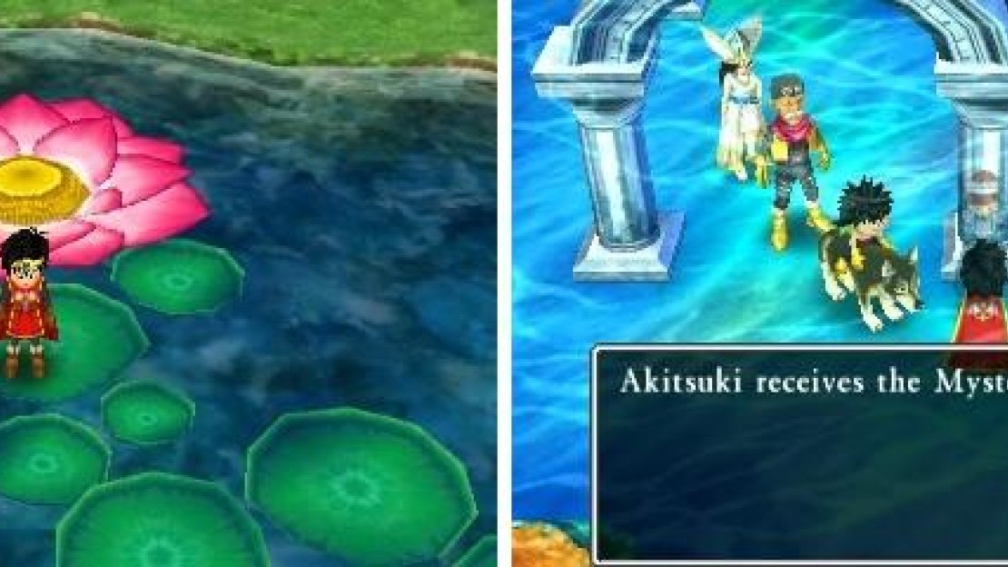 The lotus flower will send you to the Coral Cave (left). Go back to get the Mysterious Fragment from the ghostly maid (right).