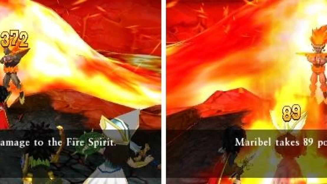 Knuckle Sandwich, when Oomphed, can deal a lot of damage (left). His flame ball attack can deal some high damage if not protected against it (right).