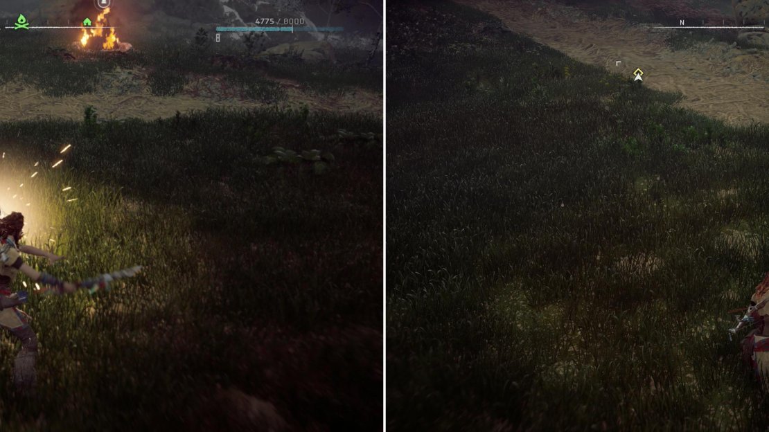 Hunt down wild animals using your spear to preserve ammo (left), and harvest meat from teh animals you kill (right).