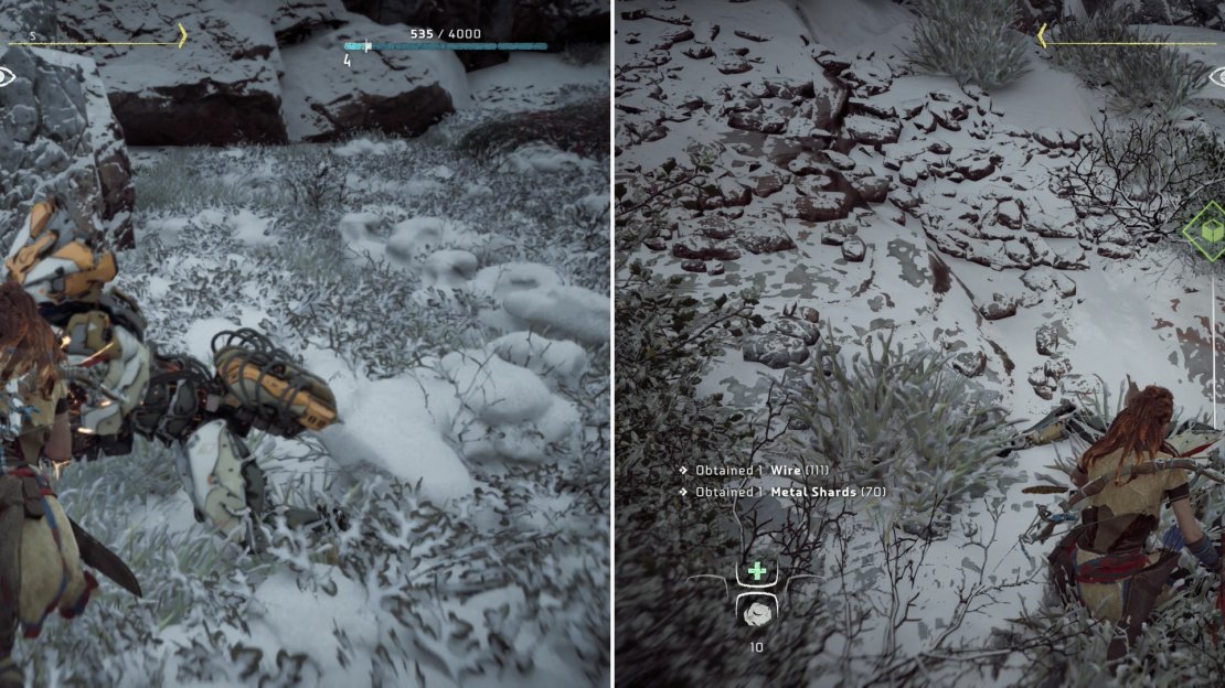 Use stealth to sneak up to and disable the Scrappers (left) then loot one of them to recover Arana’s Spear (right).
