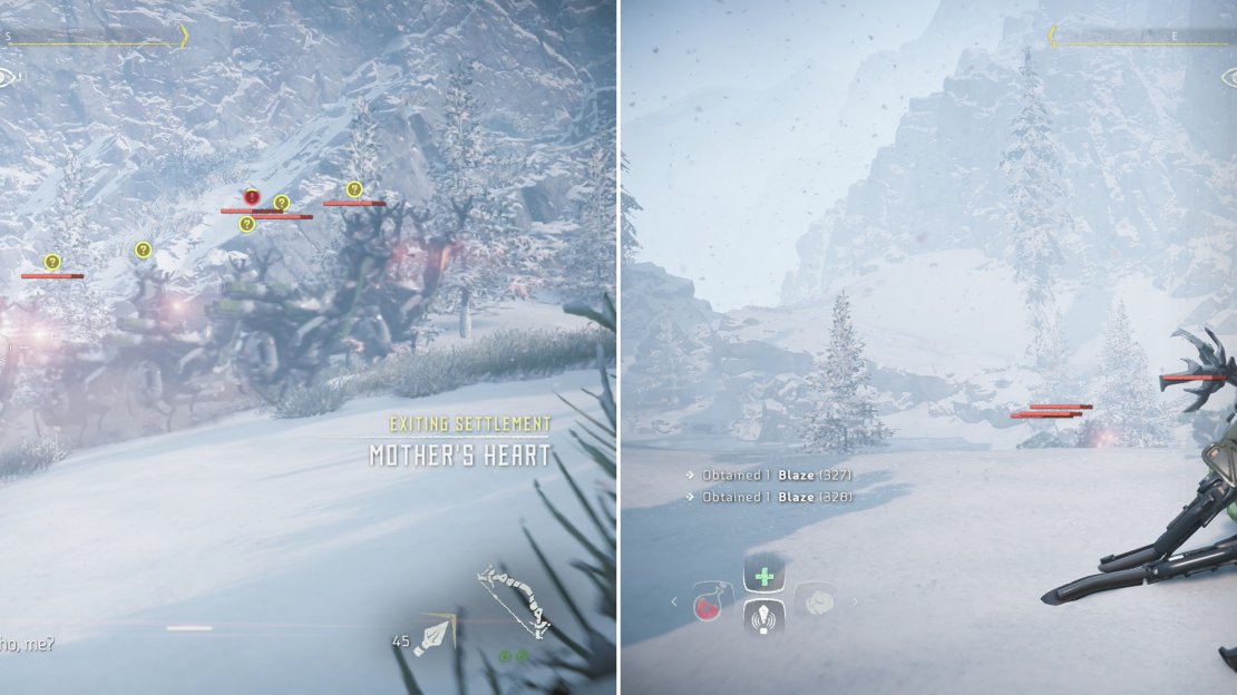 Take down a stampeding Grazer (left), then grab a Proving Trophy off of it (left)