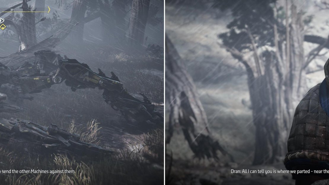 Search the destroyed Corruptor to find out more about the massacre (left) then talk to a survivor to find out where to look for War-Chief Sona (right).