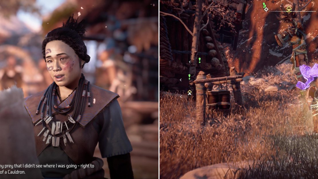 Talk to Dral to learn the location of Cauldron SIGMA (left), and while you’re in Mother’s Crown, smash some Training Dummies (right).