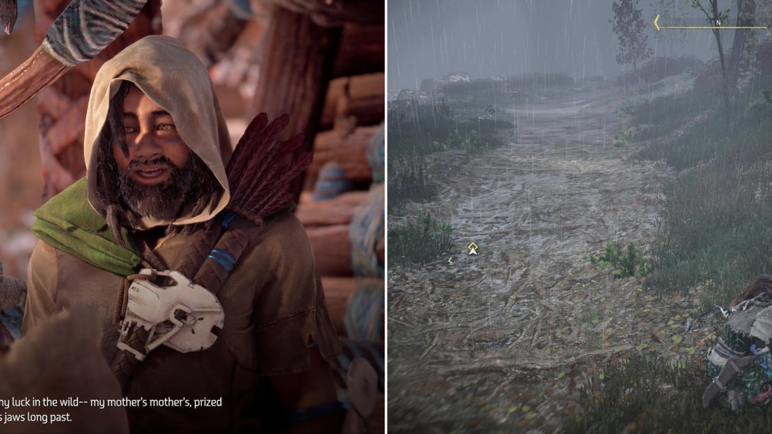 Talk to Taim to get two tasks - recover Boar Skin and find his missing right (left). Boars can be found in great numbers in the forests to the east (right).