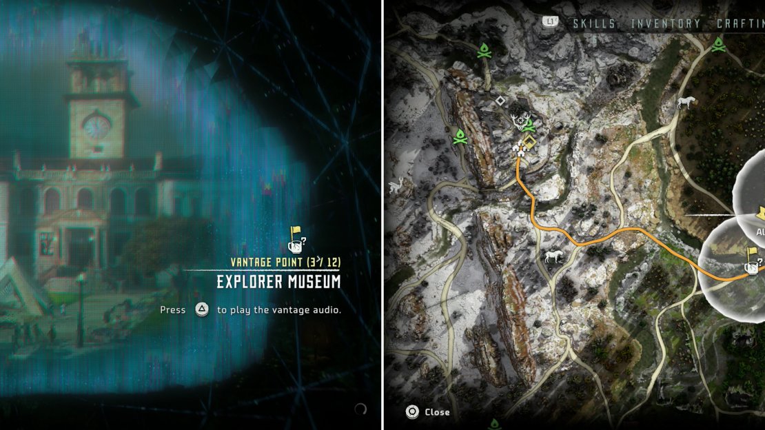 Scan the Vantage - Explorer Museum (left) near the Devil’s Thirst Bandit camp, at the location indicated on the map (right).