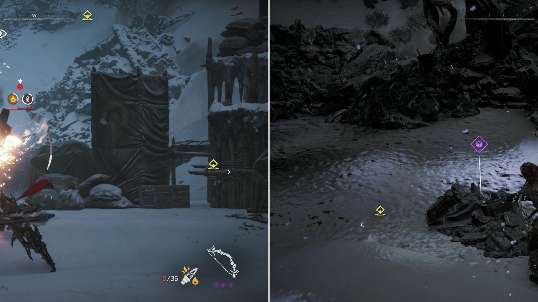 A Corruptor is the most dangerous foe lurking on the outskirts of the ruins (left). On your way through the ruins pluck the Ancient Vessel - Thunderheads out of a pile of Ancient Debris (right).