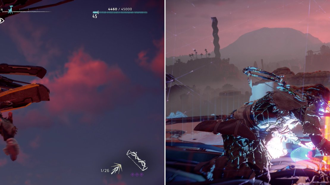 Climb the Tallneck’s antenna and other hand holds (left) and override the massive machine’s disc-head (right).