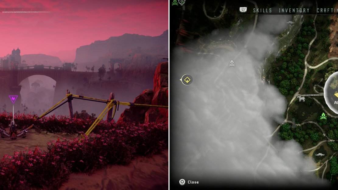 Metal Flower - Mark III (I) can be found with a scenic view of Meridian in the distance (left) at the location indicated on the map (right).