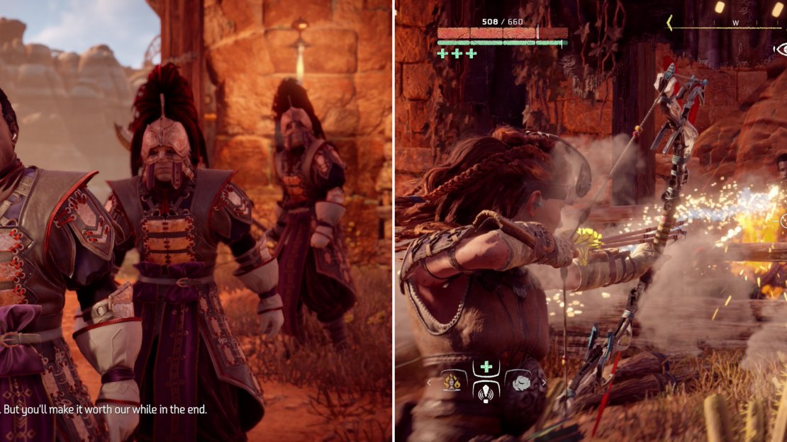 After freeing the prisoners, Zaid shows up to complicate your escape (left). Zaid is heavily armed, but nothing that Triple Shot can’t handle (right).