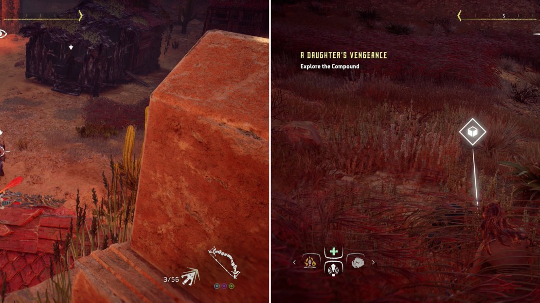 Pick off the Carja in the northern fork (left) then pick up some Keys (right).