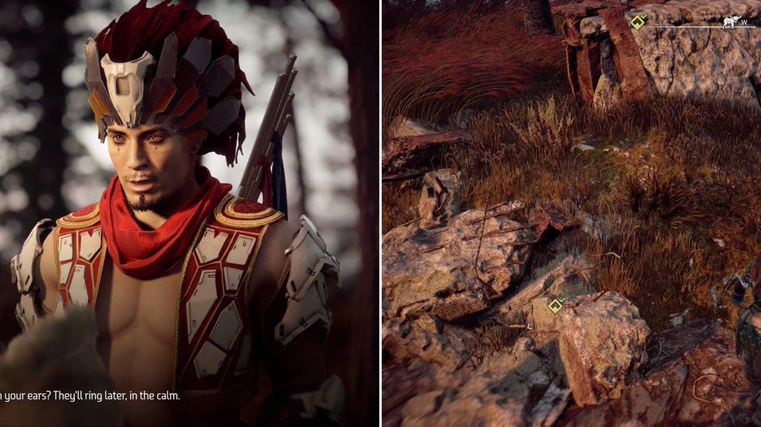After clearing the Bandit Camp, be sure to talk to Nil again (left) and loot the Ancient Vessel - Sterline-Malkeet from a pile of Ancient Debris within the confines of the camp (right).