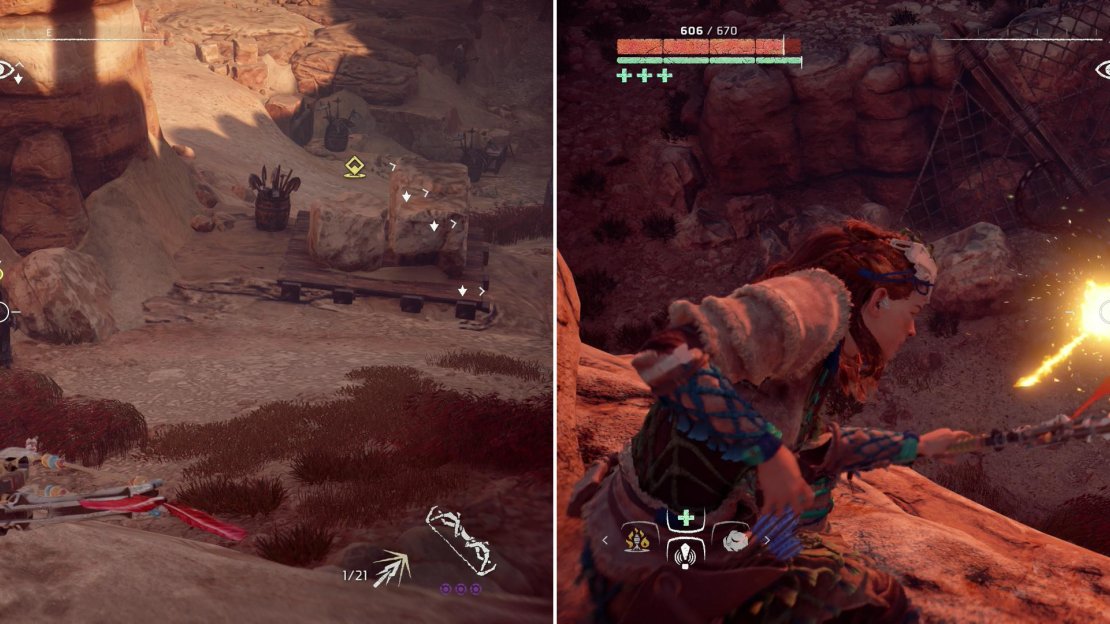 Kill the Cultists in the quarry (left) then use the advantage of high ground to pelt the Corruptors with Fire Arrows (right).