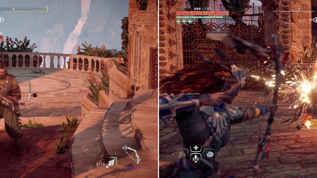 Dervahl may be armed with a heavy weapon, but a few arrows will put him down quick enough (left). After dealing with Dervahl, dismantle the Glinthawks he summons (right).
