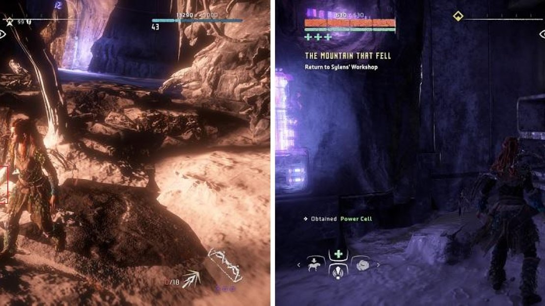 After grabbing the Master Override, use the left shown (left) to reach a room with a Power Cell (right).